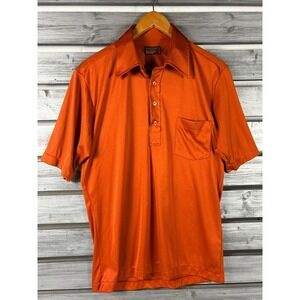Vtg Kingsport Mens Orange Short Sleeve Polyester Shirt M Disco 70s Big Collar